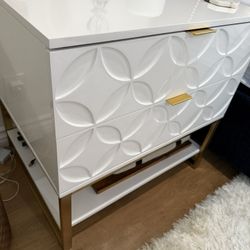 Two Nightstands White And Gold Modern With Two Drawers And Shelf