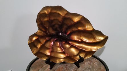 Bronze Gold Floral Decorative Centerpiece w/ Dragonfly & Display Stand