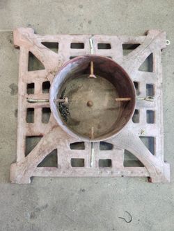 Antique Cast Iron Red Christmas Tree Stand, Art Deco, Vintage Cast Iron