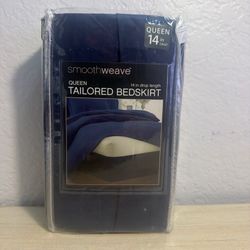 Tailored Bedskirt Queen color Navy 14in drop length Smoothweave