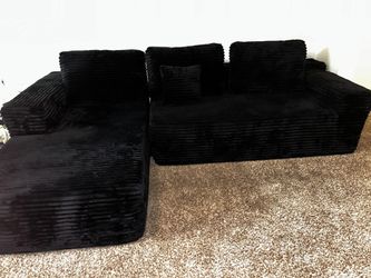 2 piece - Black plush corduroy couch