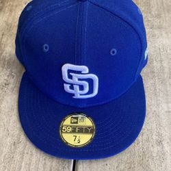San Diego Padres Hat Fitted Mens 7 1/8 Blue Plain Logo Era Mlb