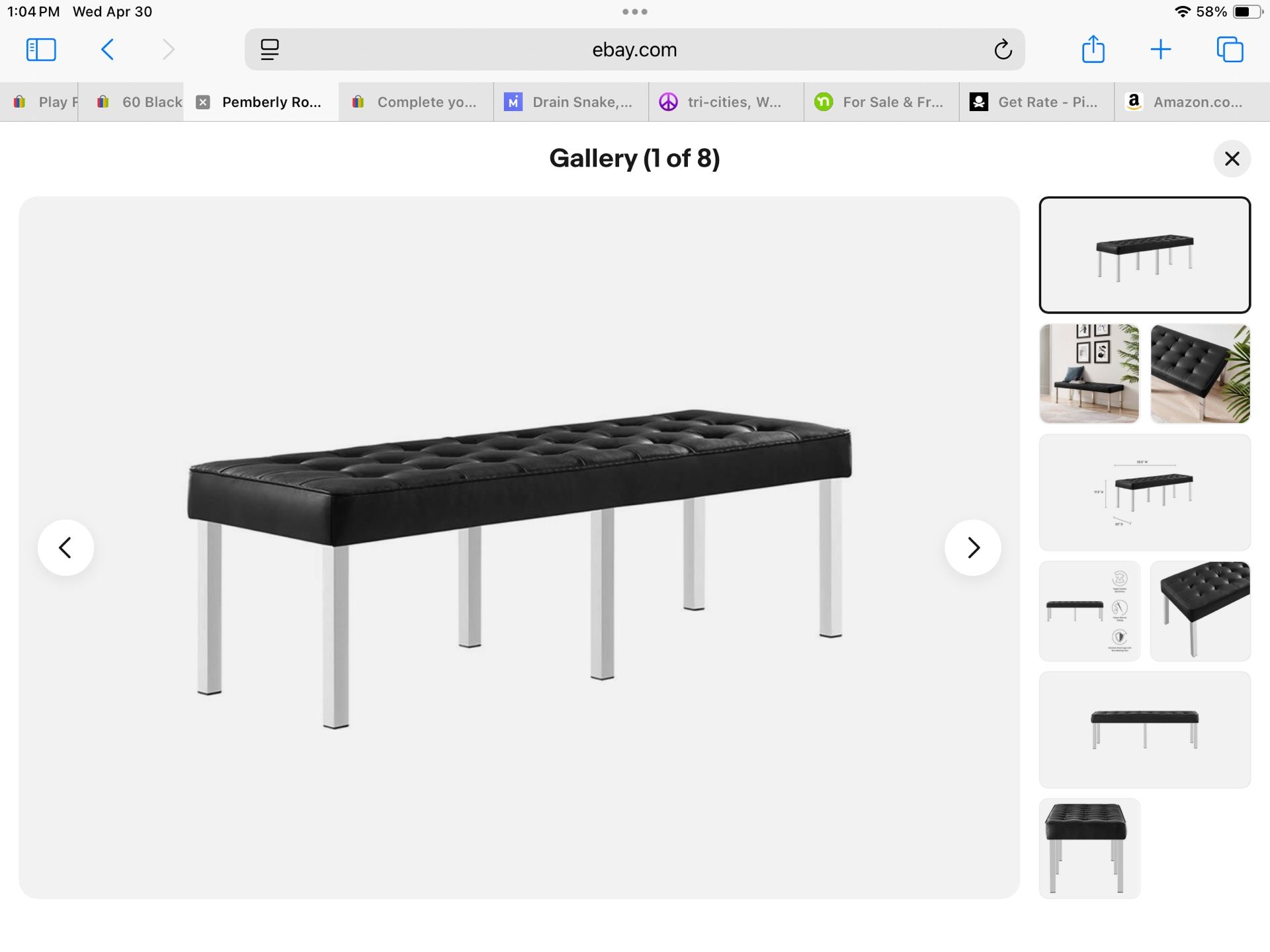 60” Pemberly Row Tufted Black Leather Bench