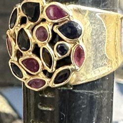 14 Kt Yellow Gold Ring With Natural Ruby Sapphire Size7.5 Vior 
