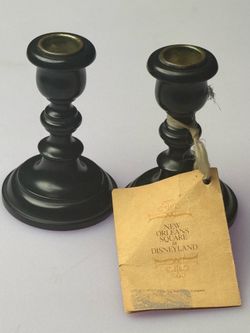 Vintage Disneyland New Orleans Square Wooden Candlestick Pair With Original Hang