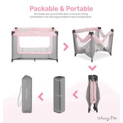 Dream On Me Zodiak Portable Playard in Grey and Pink