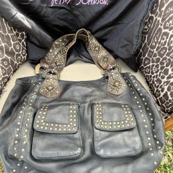 Betsy Johnson Leather Studded Handbag With Original Dusty Bag