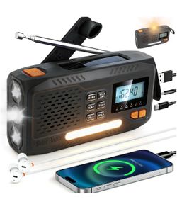 Emergency Crank Radio with NOAA Weather -Alert 7400 mWh Solar Hand Crank Portable AM/FM Radio, Rechargeable Battery USB Charger Flashlight LCD Screen