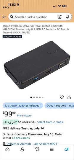 Targus VersaLink Universal Travel Laptop Dock with VGA/HDMI Connectivity & 2 USB 3.0 Ports for PC, Mac, & Android (DOCK110USZ)