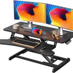 35 inch Standing Desk Converter, Height Adjustable Desktop Standing Desk with Keyboard Tray for Two Monitors, Sit to Stand up Desk Riser Computer Work