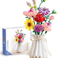 Flower Bouquet Building Sets,11 Artificial Flowers with Vase,Xmas Creative Gifts for Kid 6+(530 PCS)