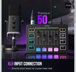 Ampligame SC3 Gaming Audio Mixer with Indi-Fader and Volume Control USB PnP for PC,Mute Button,XLR Preamp,RGB,VoiceChanger,48V Phantom Power,Monitorin