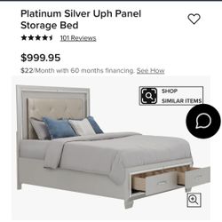 Modern Queen Bed Light Up Headboard/Storage Drawers 