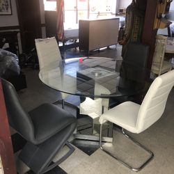 Glass And Mirror 4 Chair Dining Set