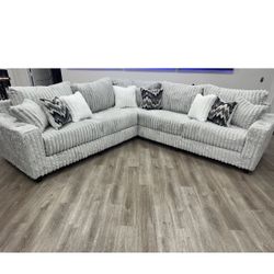 NEW IN BOX Gray Sectional Sofa – Modern Oversized with Accent Pillows FINANCE available $54 down pmt