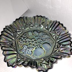 Vintage Smoke Gray Iridescent Glass Fruit Bowl 