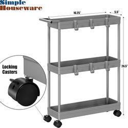 Simple Houseware Kitchen Cart Storage 3-Tier Slim/Super Narrow Shelves with Handle, 26.5'' Height/5.