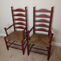 Vintage Wood and Wicker Ladder Back Chairs