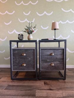 Pair of Tempered Glass Top Nightstands with 2-Drawer, Modern Side End Table with Open Storage Shelf