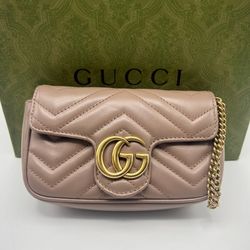 Gucci GG Marmont Matelasse Crossbody Mini Dusty Pink / Leather Suede