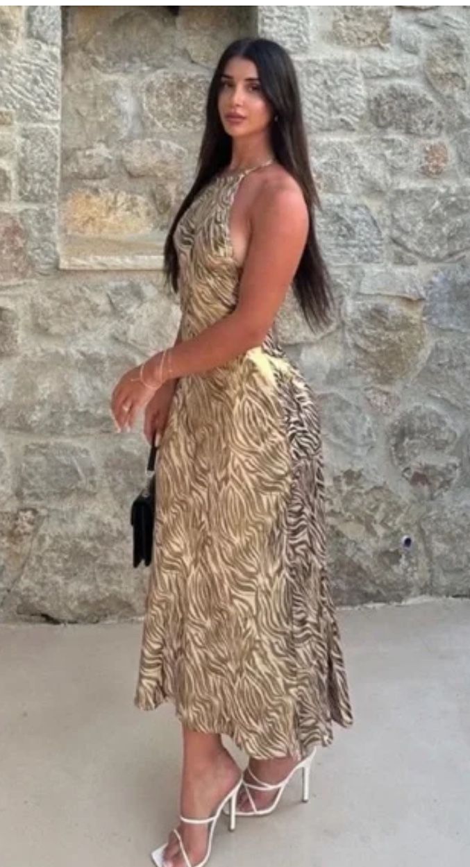 long foil halter dress zara LONG FOIL HALTER DRESS
