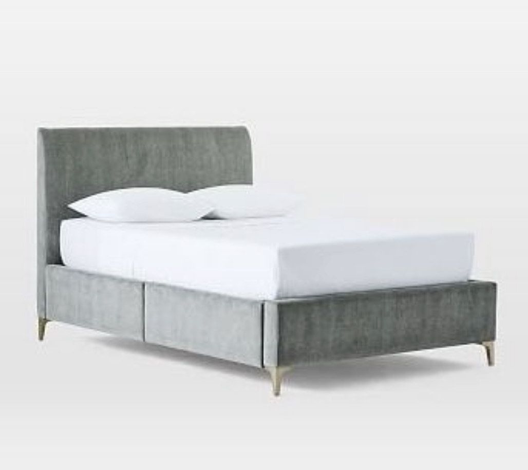 West Elm Andes Deco Upholstered Storage Bed, Mineral Gray, Queen