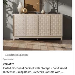 Brand New COLAMY Fluted Sideboard Cabinet with Storage - Solid Wood Buffet for Dining Room, Credenza Console with Adjustable Shelves, Walnut Finish, M