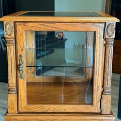 Vintage A.A. Laun Oak Galss Display Side Table w/Shelf - Rare