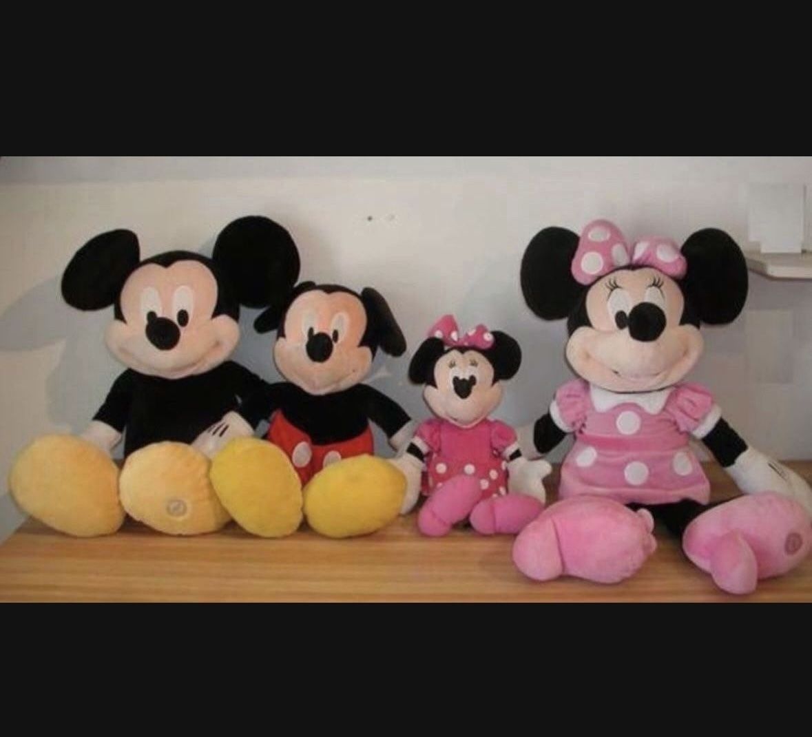 4 Official Disney Plush Mickey Minnie Mouse Jumbo 27” Large 22” and 16” Dolls Stuffed Animals