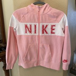 NIKE Girls Pink Hoodie Zipped Jacket Size Large