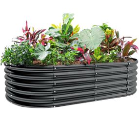 Land Guard 18ā Tall 4Ć2ft Galvanized Raised Garden Bed Kit, Galvanized Planter Garden Boxes Outdoor, Oval Large Metal Raised Garden Bed for Vegetables