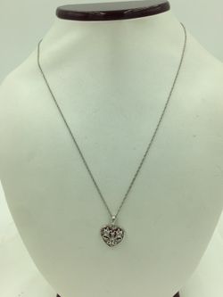 925 STER Silver Diamond Heart Necklace 18”