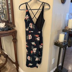 NWT~TOPSHOP Floral Polka Dot Black Wrap Midi Dress with Strappy Back Size 4