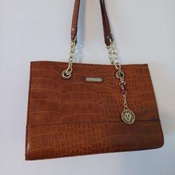 Anne Klein Faux Crocodile Brown Handbag 