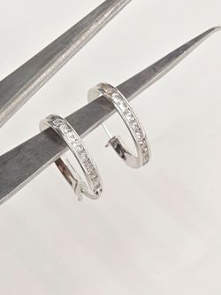 14k White Gold Cz Hoop Earring