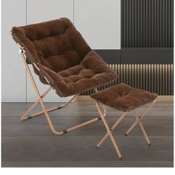 Square Folding Faux Fur Saucer Chair for Bedroom Living Room Dorm Foldable Metal Frame Oversized Large Comfy Furry Padded Soft Cozy Moon Ch