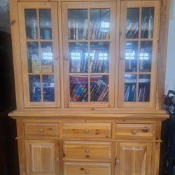 Hutch China Cabinet With Touch Lighting Glass Shelving And Mirror Backing