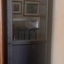 IKEA BILLY / OXBERG Bookcase with panel/glass door, black oak effect