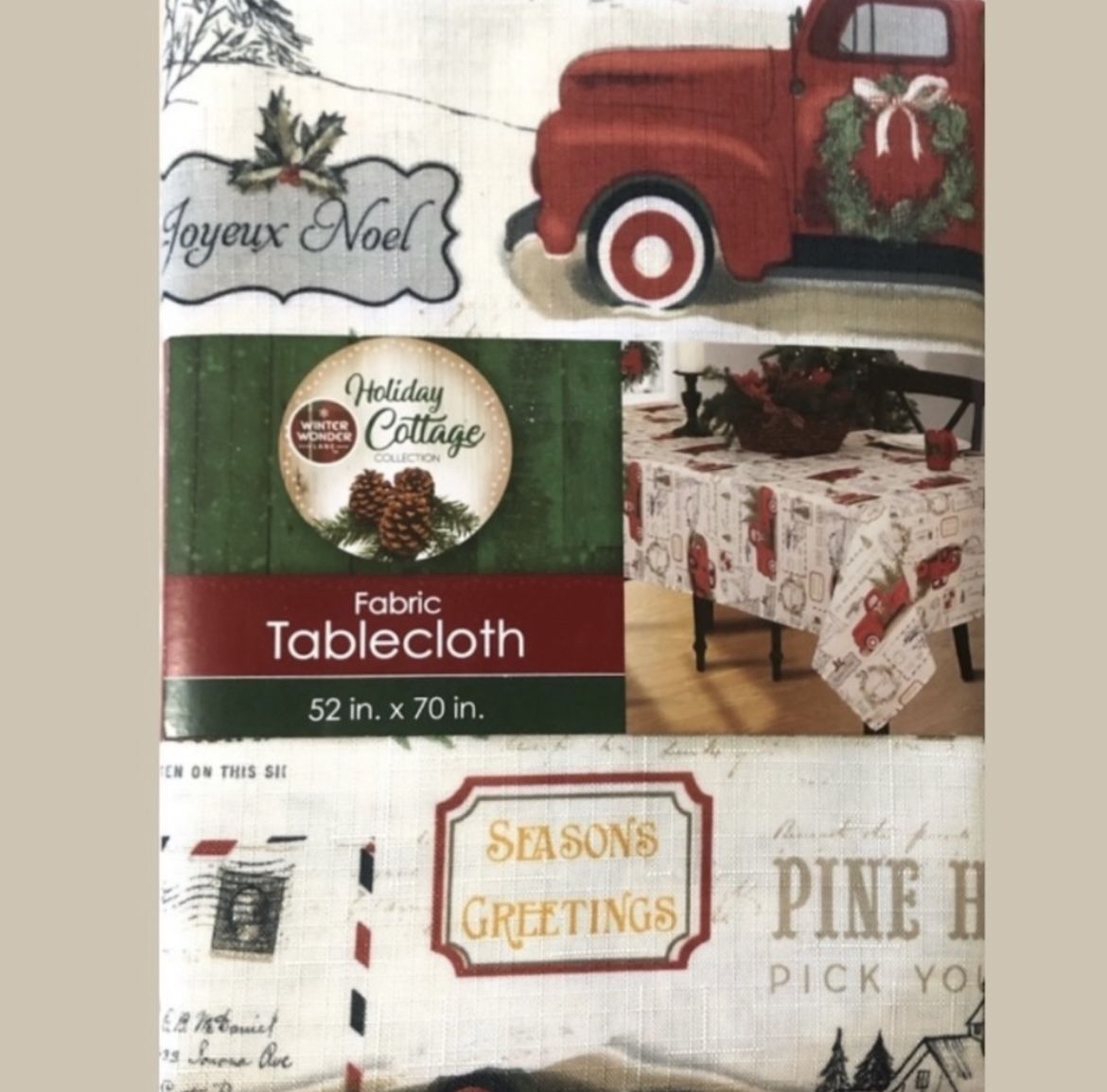  Red Truck Farmhouse Country Christmas Tree Fabric Tablecloth 