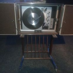 Vintage RCA Victor Rolling Record Player With Fold Out Speakers And Record Storage Underneath. Very Cool!!!
