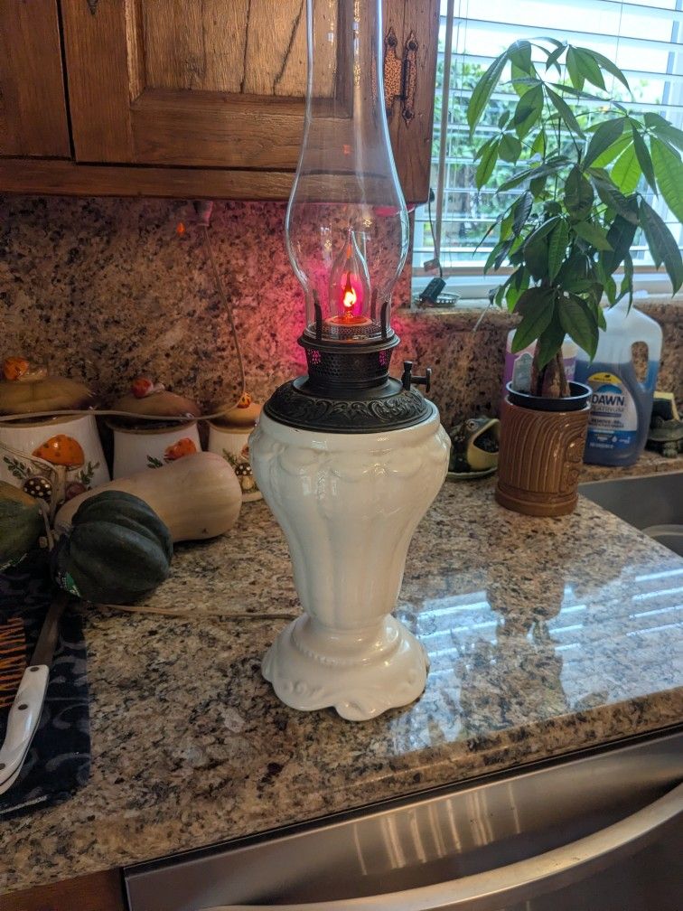 Antique/Vintage Milk Glass Oil Lamp Electrified 