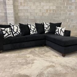 Black New 📦 Sectional couch/sofas in Thick Fabric - 110- Sectional - Same Day Delivery Available 