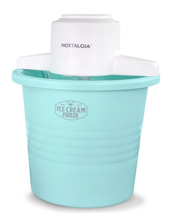 New in Box, sealed Nostalgia 4-Quart Electric Parlor-Style Ice Cream Maker, Aqua
