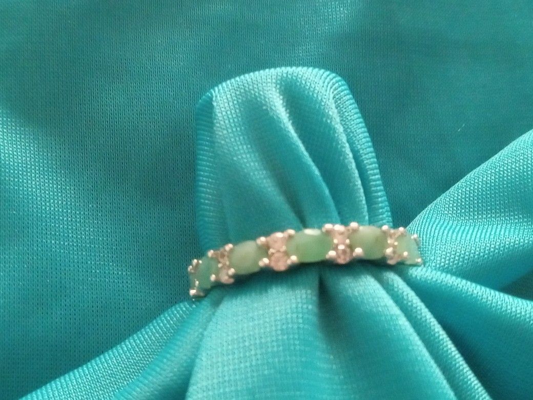 Sz 7 Oval Emeralds & Zircon Eternity sterling Ring ,NEW