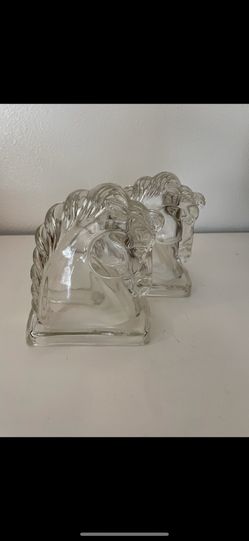 Vintage Glass Horse Bookends