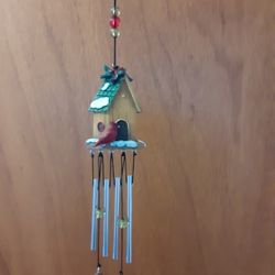 Cute Wintery Bird and Birdhouse Window Windchime