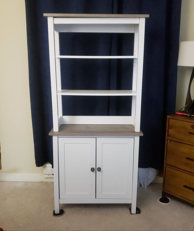 White / Gray Cabinet + Hutch Book Shelf - 2 Piece