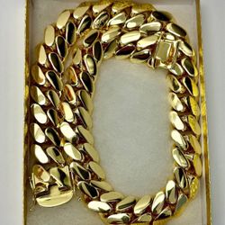 20mm Miami Cuban Link Yellow Gold Plated Chain Necklace 18k & 14k Crab Old School Regular Lock