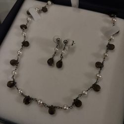 Sterling Pearl And Topaz, Necklace, And Earrings