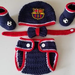 Crochet Baby Boy FC Barcelona Soccer Inspired Outfit Photo Prop 